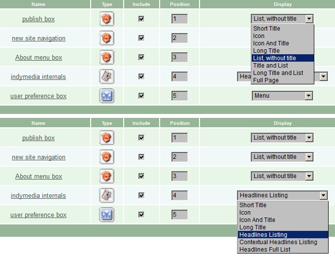 Fig 6.5: Example of object selectable display modes